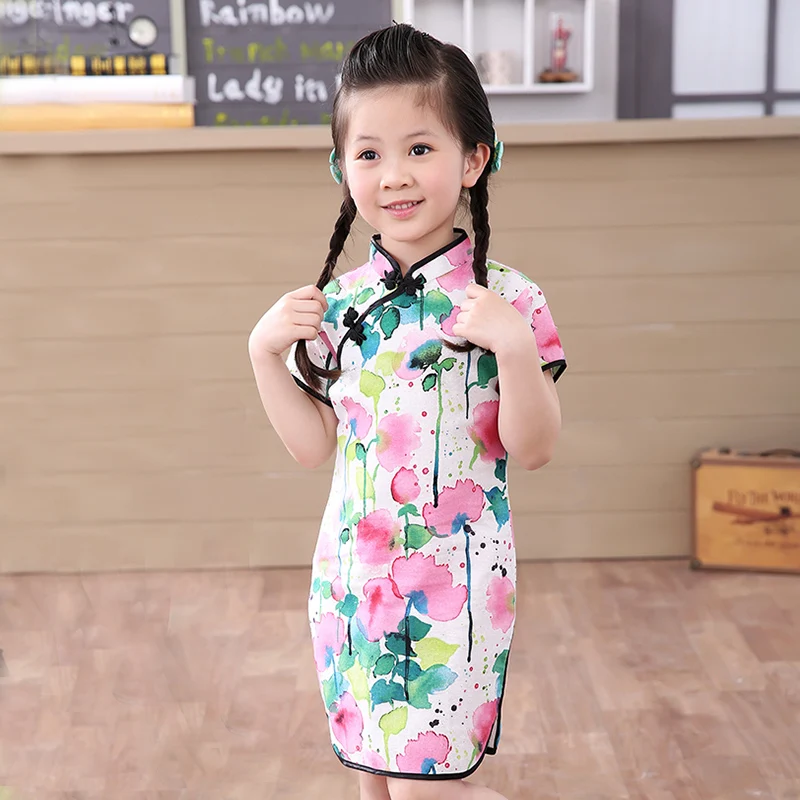 2019 baby girl Chinese dress clothes summer style children cotton short sleeve Traditional dresses fo kids