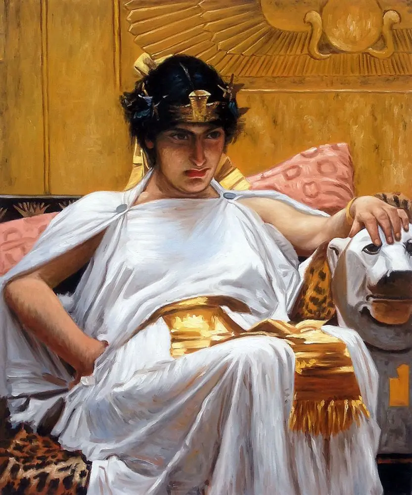 Portrait Art Painting Classic Figure Oil Painting Cleopatra, 1888 by John William Waterhouse for Library Wall Decor Handmade