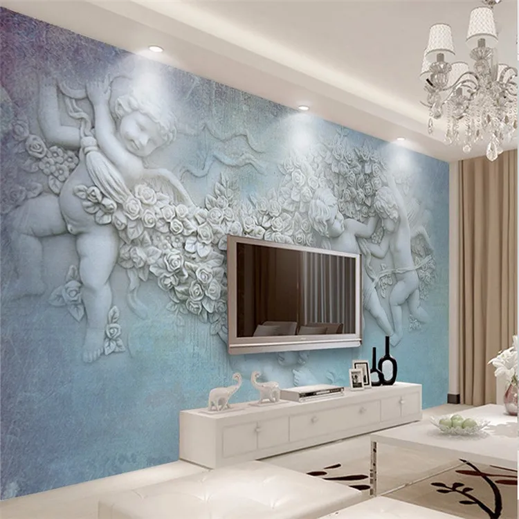 

Custom angel fresco European relief character kids wallpaper living room TV background custom photo
