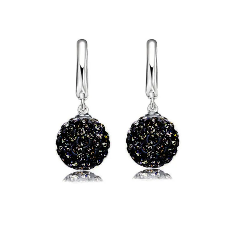 QianBei Hot Sale Multi Color 1 Pair Real Pure 925 Sterling Silver Austrian Pave Disco Ball Hoop Lever Back Earring Woman Jewelry