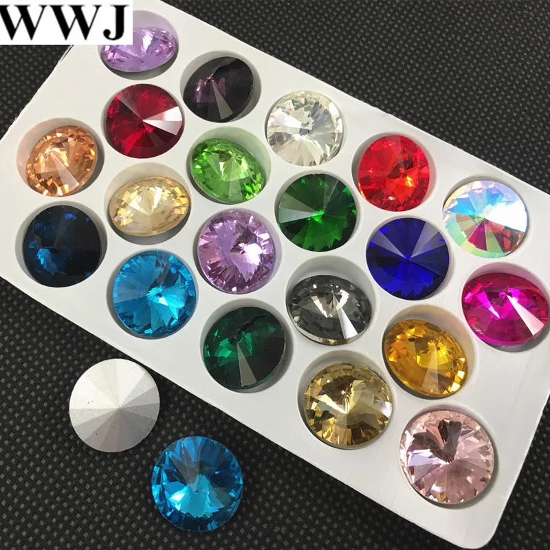 All Sizes Colors Glass Rivoli Crystal Fancy Stone 6mm 8mm,10mm,12mm,14mm,16,18mm Jewelry Stones AB, Pink,Siam Red can Mix