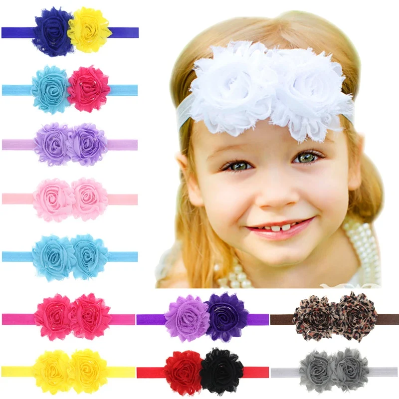 

20pcs/lot Shabby Frayed Fabric Chiffon Flower with FOE Headband for Children Hair Accessories Girls Headwear