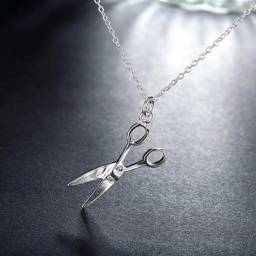 New Arrival 925 Silver Cute Small Scissors Necklaces Pendant For Women Silver Color Fashion Jewelry