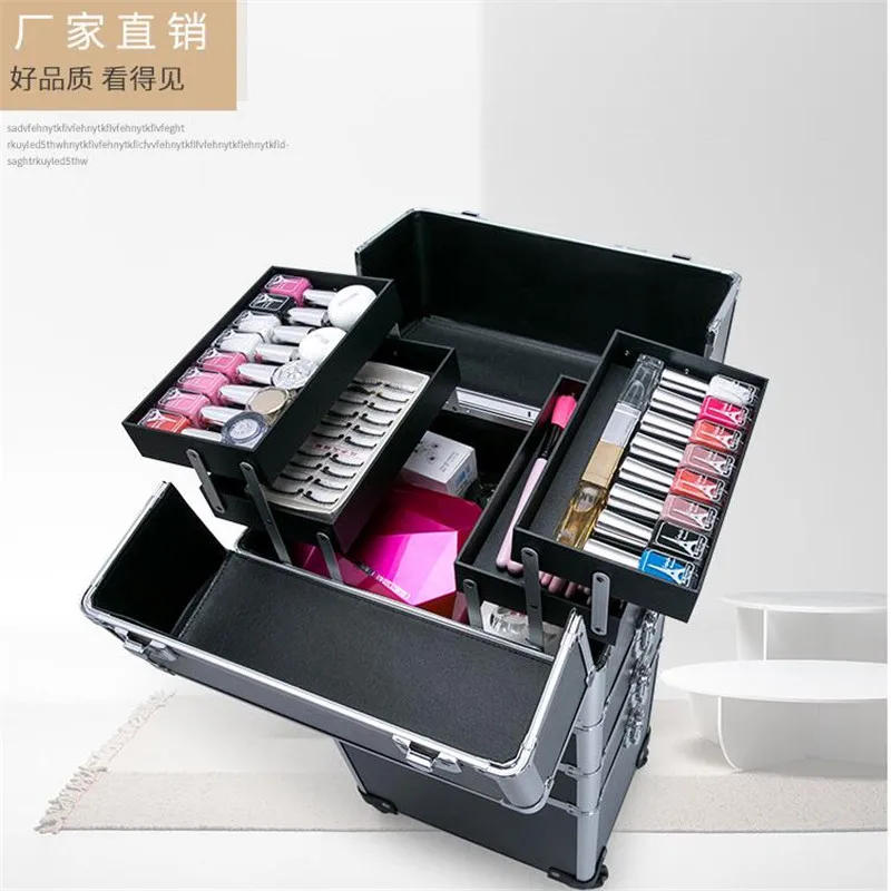 KLQDZMS High Quality Women Professional Make Up Case Trolley Cosmetic Suitcase Large Capacity Rolling Luggage On Wheels