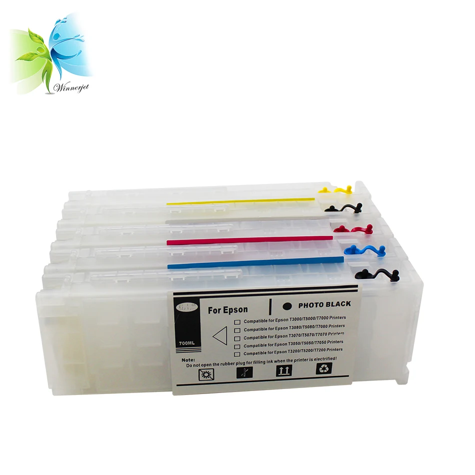 Winnerjet 5 colors refill ink cartridge with chip + 2 sets stable one time use chip for Epson SureColor T3200 T5200 T7200