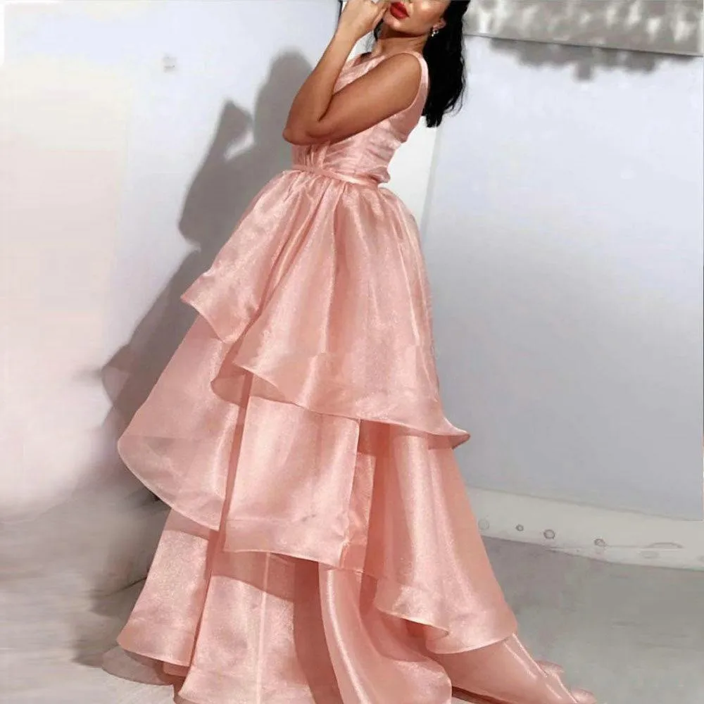 JaneVini Muslim Plus Size Prom Dresses Long Sweep Train A Line Organza Tiered Ruffles Dubai Evening Party Wear Robe De Bal Femme