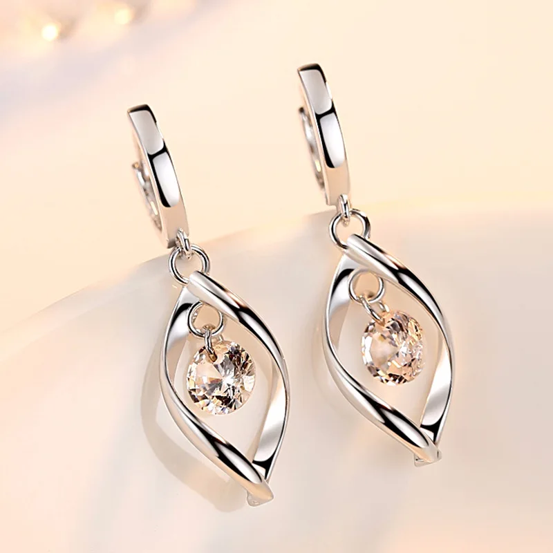 925 Silver Needle New Arrivals Fashion Shiny Crystal Ladies Stud Earrings Jewelry Women Female Anti Allergy Cheap