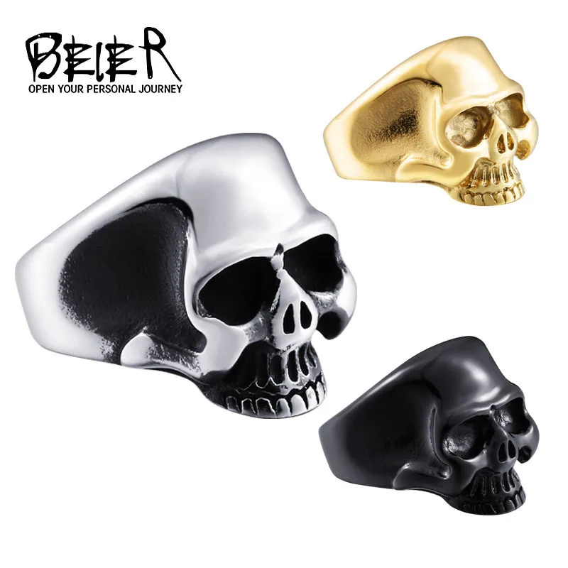 Beier 316L Stainless Steel ring Skull biker  Ring gold/black colour Man\'s fashion jewelry LLBR8-323R