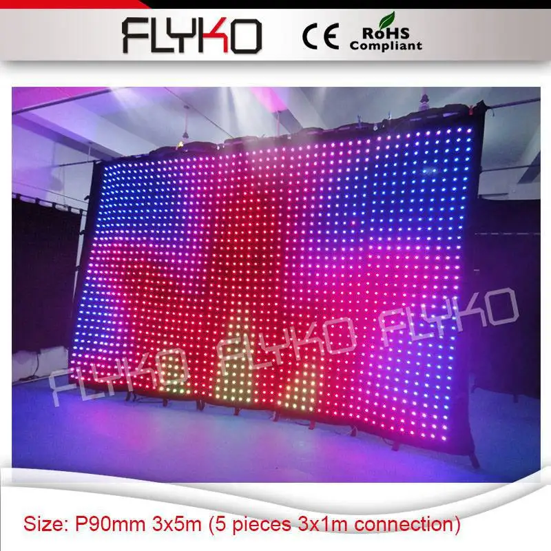 

5 pieces 10ft x 4ft vision curtains seamless zipper connection becoming 10ft x 17ft led P90mm video curtain