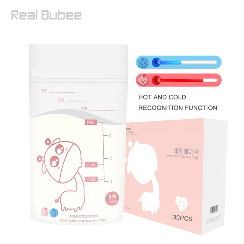  New 30pcs*100ml Temperature Sense Baby Food Storage Pba Free Safe Breast Milk Storage Bags Best Used with Breast Pump Gk