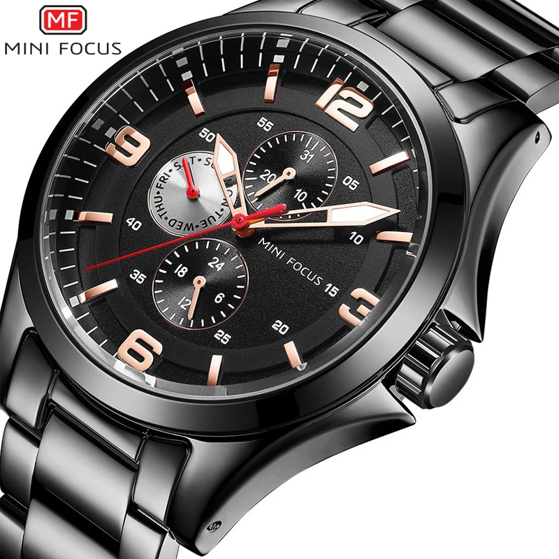 Mens Watches MINI FOCUS Top Brand Luxury Business Quartz Watch Men Sports Fashion Full Steel Watch Black Clock Relogio Masculino