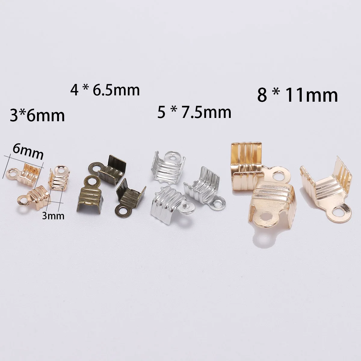 200pcs Gold Color Small Cord End Tip Fold Over Three-wire Clasp Crimp Bead Cord Buckle Connector For Jewelry Making Supplies DIY