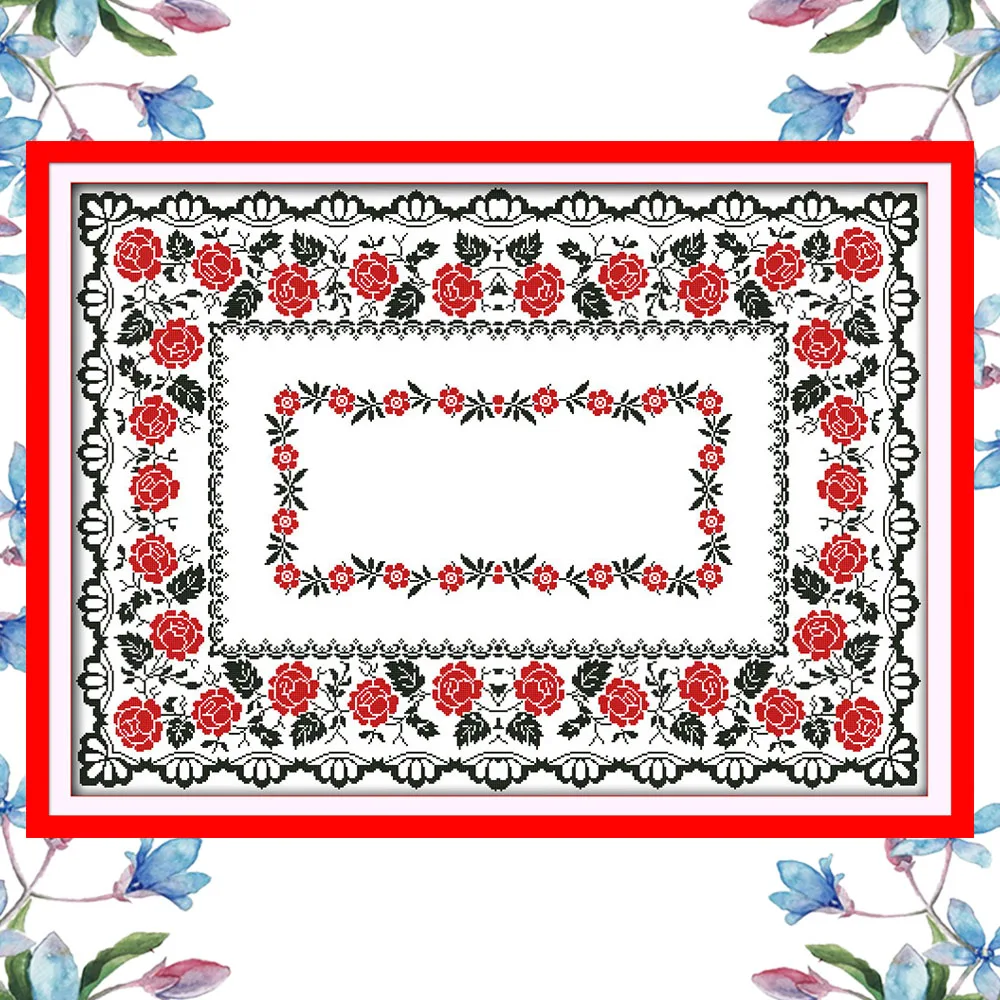 NKF Rose Tablecloth Counted Cross Stitch Print Cross Stitch DIY Cross Stitch Kit Embroidery Needlework for Christmas Decoration