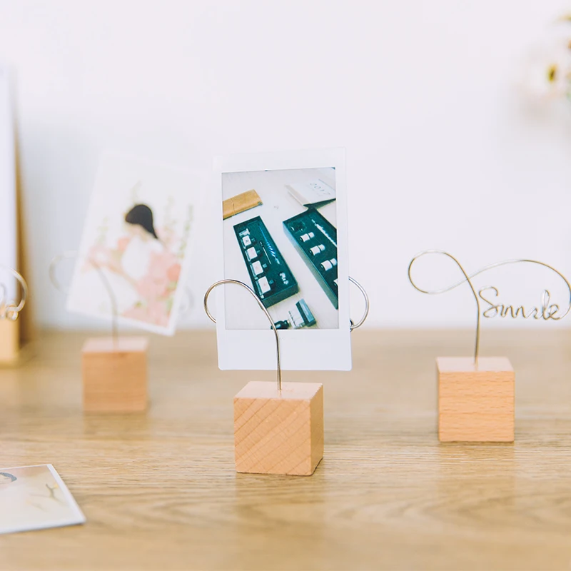 

YES HELO SMILE LOVE Natural Wood Memo Pincer Clips Paper Photo Clip Holder Wooden Small Clamps Stand for Photo Decoration