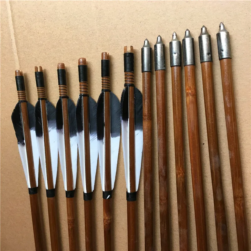 6/12/24pcs  Handmade bamboo Arrows Turkey feather For Longbow  Recurve Bow Archery Hunting