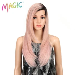 MAGIC Synthetic Straight Wig Lace Wig Pink Blonde Red Color 24 Inch Wig For Black Woman High Temperature Straight Hair Cosplay