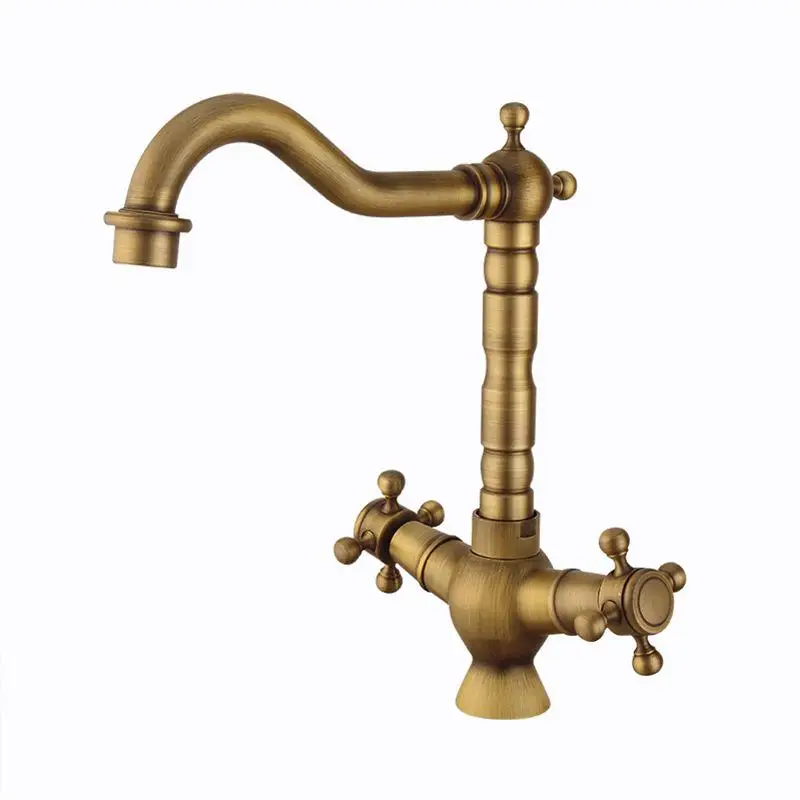 

All Copper European Cold And Hot Faucet Retro Spiral Type Kitchen Head Household Water Mixer Taps Basin Faucets