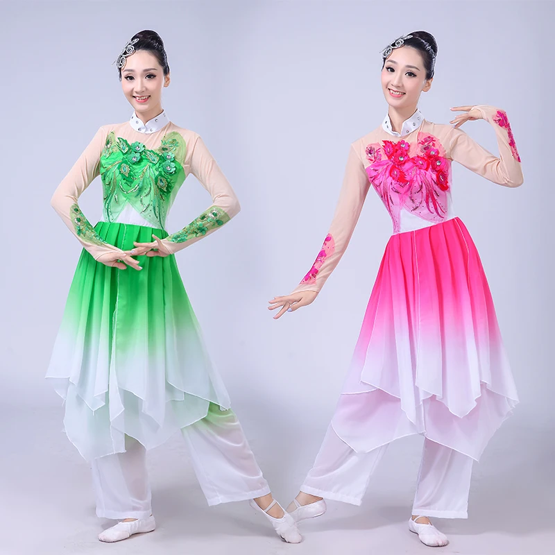 Disfraces de danza clásica para adulto, traje de baile elegante y moderno, nuevo, para abanico de jazmín, traje de baile de Yangge