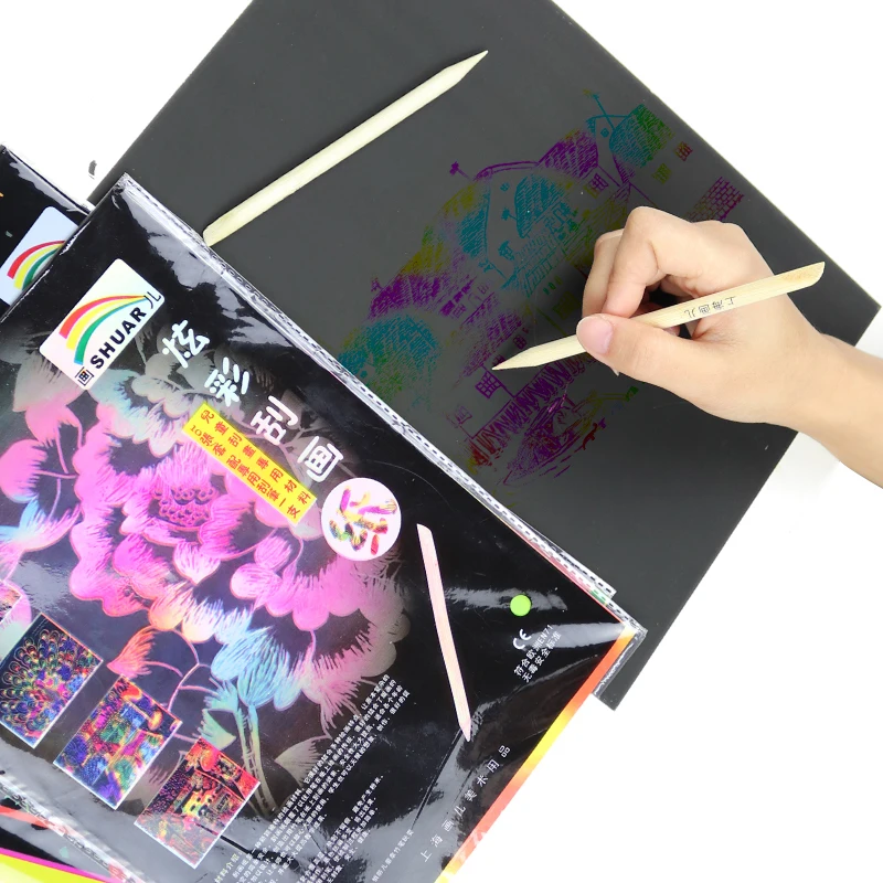 Magic Color Rainbow Scratch Paper Black DIY Drawing Toys Scraping Painting Kid Doodle   Early Education Painting Scratch Toys