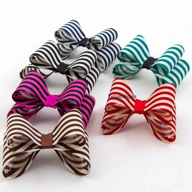 

50pcs/lot 3.2" 6colors Luxe Striped Hair Bows Clips For Headbands Handmade Hard Satin Bow Ties Clip For Girls Hair Accessories