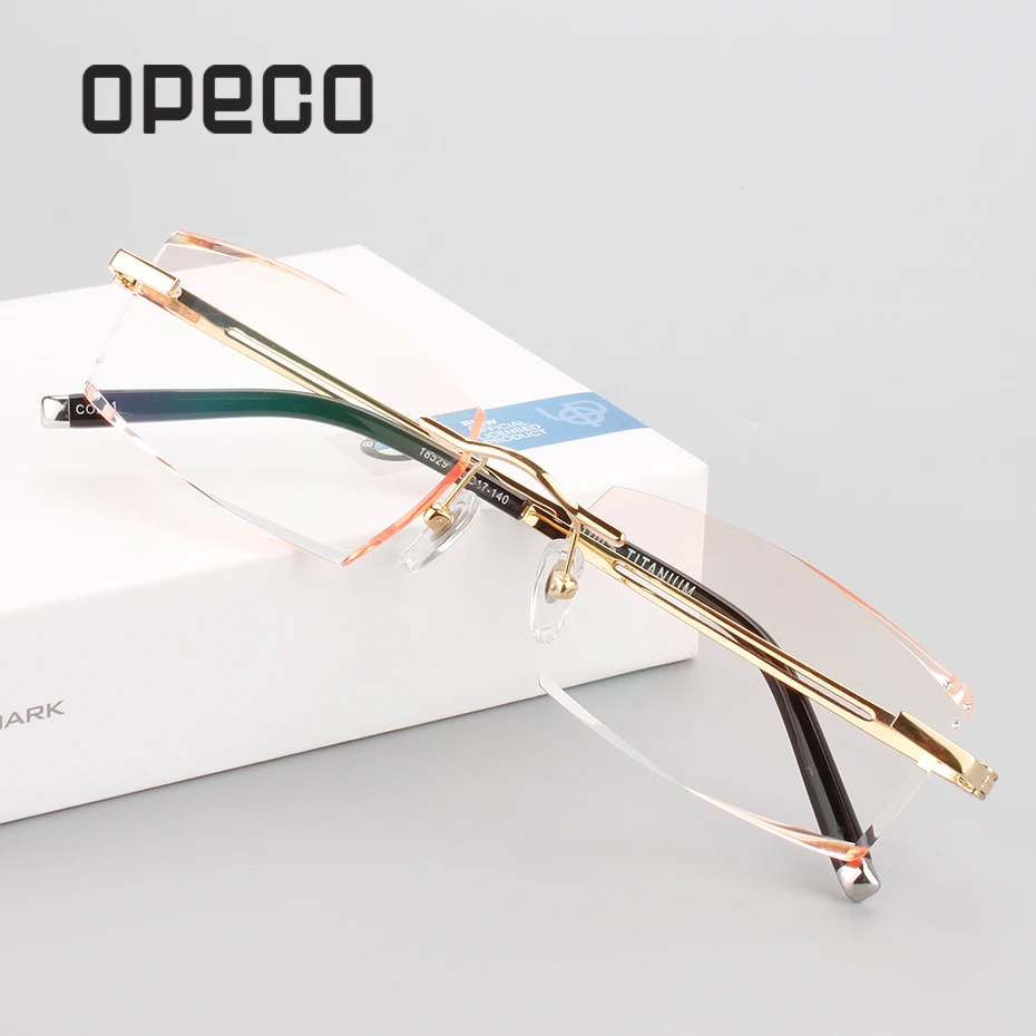 

Opeco New Trimming Myopia Optical Prescription Eyeglasses Spectacles Men's Pure Titanium Eyewear Frame male rimless Glasses