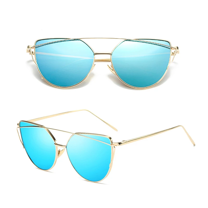 New Fashion Cat Eye Vintage Rose Gold Mirror Woman\'s Sunglasses Metal Reflective Flat Lens Tourism Sunglasses Multi-color style