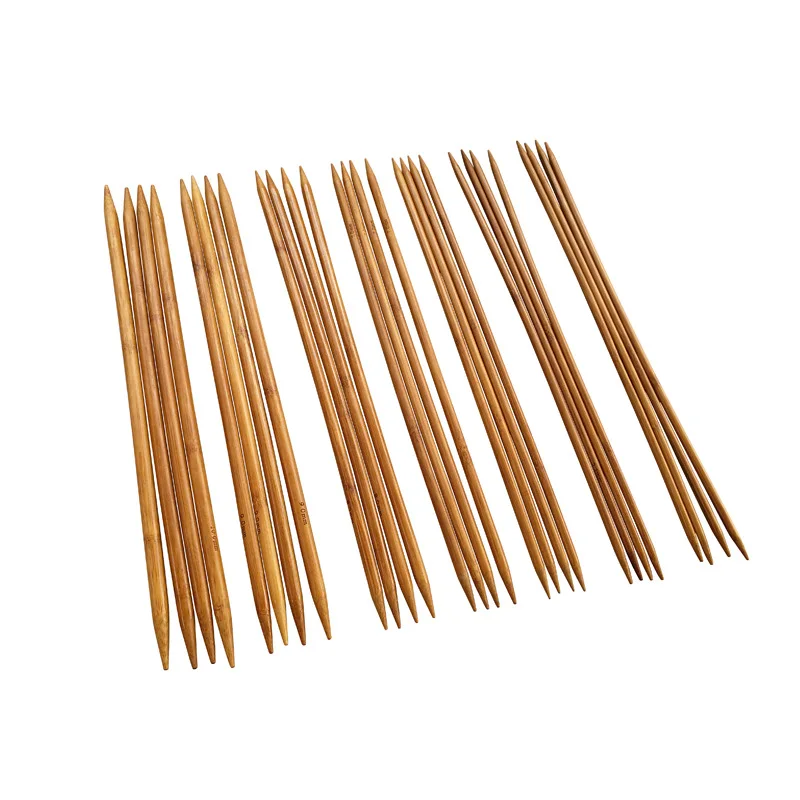 28Pcs 7Sizes 36cm Double Pointed Carbonized Bamboo Knitting Needles Sweater Knit Tool Set