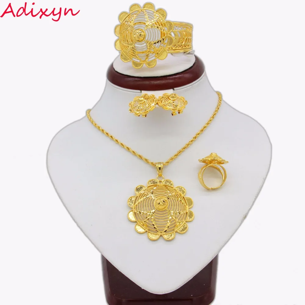 Adixyn New Flower Desigh Ethiopian Jewelry Sets For Women Gold Color & Copper African Eritrean Habesha Big Size Wedding Gifts