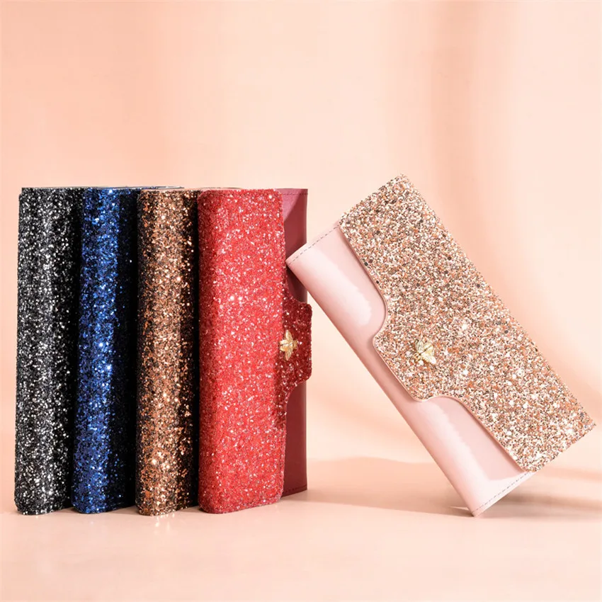 Hot Fashion Sequin Women Wallet Leather Ladies Purse Long Clutch Wallets Female Coin Purse Card Holder Luxury Purses Money Bag