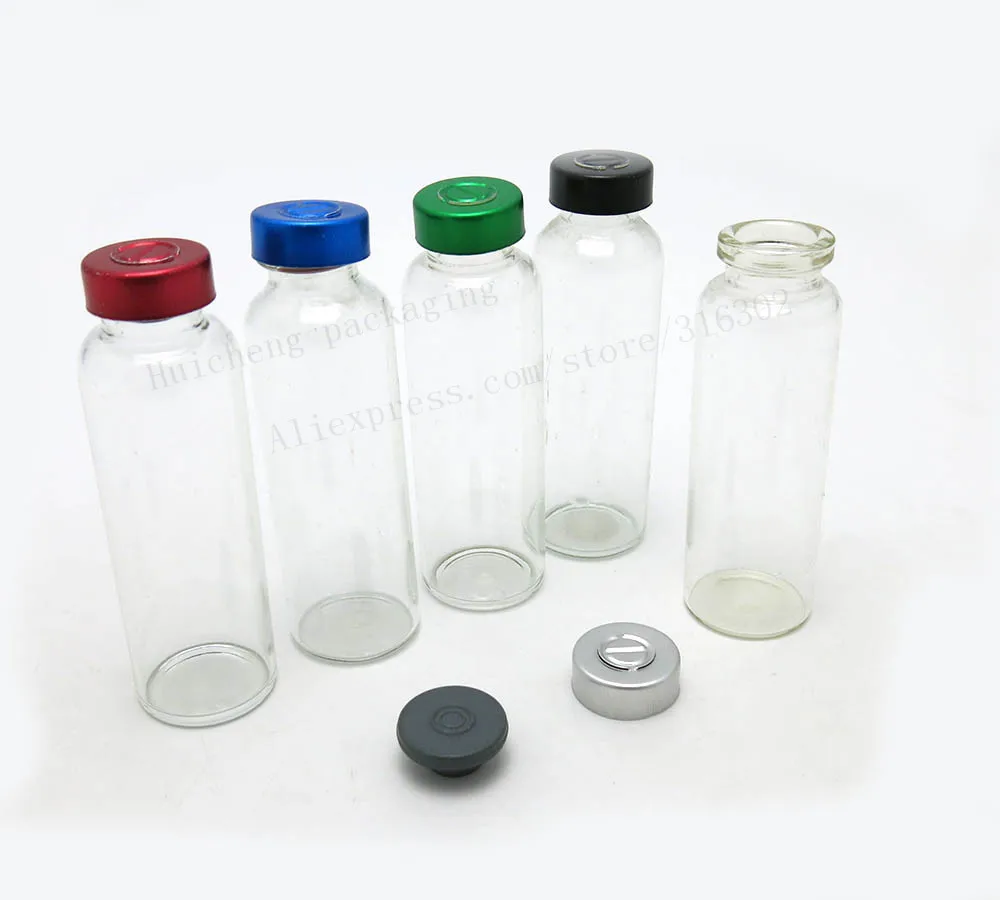 30 x 30ML Clear Injection Glass Vial with Aluminum Flip Cap 1oz Glass Empty Skin Care Medicine Glass Containers