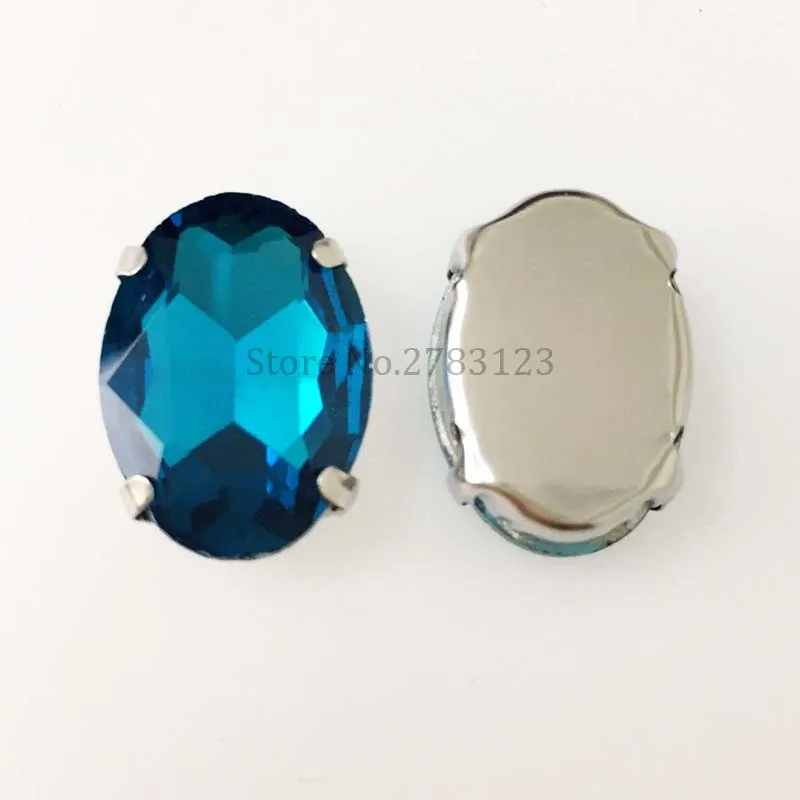 Peacock blue Glass Crystal flaback sew on stone ,oval shape claw rhinestones diy/apparel accessories Free shipping