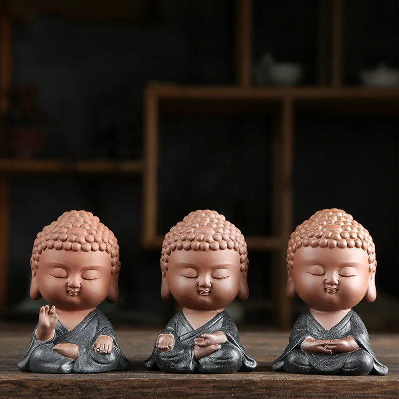 Zen Tathagata tea pet ornaments ceramic purple sand small monk buddha statues home decor accessories modern miniature figurines