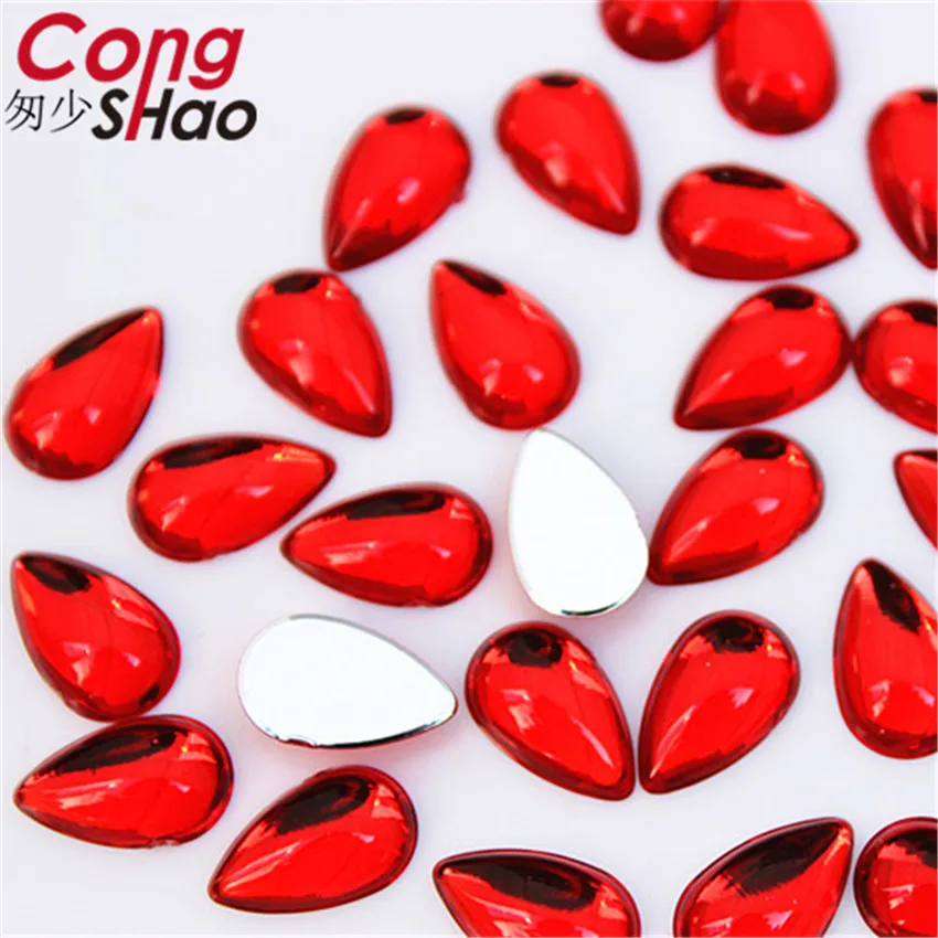 Cong Shao 100Pcs 8*13mm Colorful Drop Smooth surface flatback Acrylic Rhinestone trim stones and crystals costume Button ZZ232