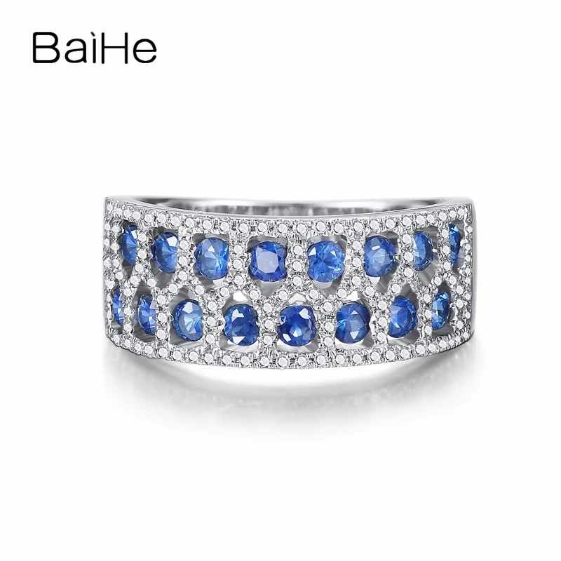 

BAIHE Solid 18K White Gold 0.89CT Natural Sapphire Diamond Ring Men Women Trendy Fine Jewelry Making Anillo zafiro cincin safir