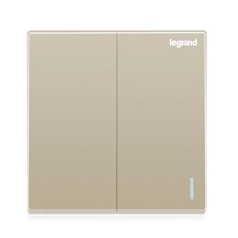 High Quality Elegant Milan Gold Large Panel Wall Switch With Fluorescence 2 Gang 1 Way Single Control Switch