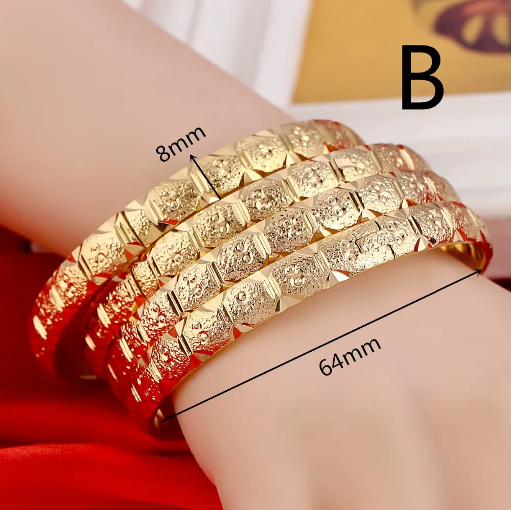 Openable Dubai Gold Bangles 64mm*8mm Width Women Men 1pcs Gold Bracelets African European Ethiopia Girls Bride Bangles Gift