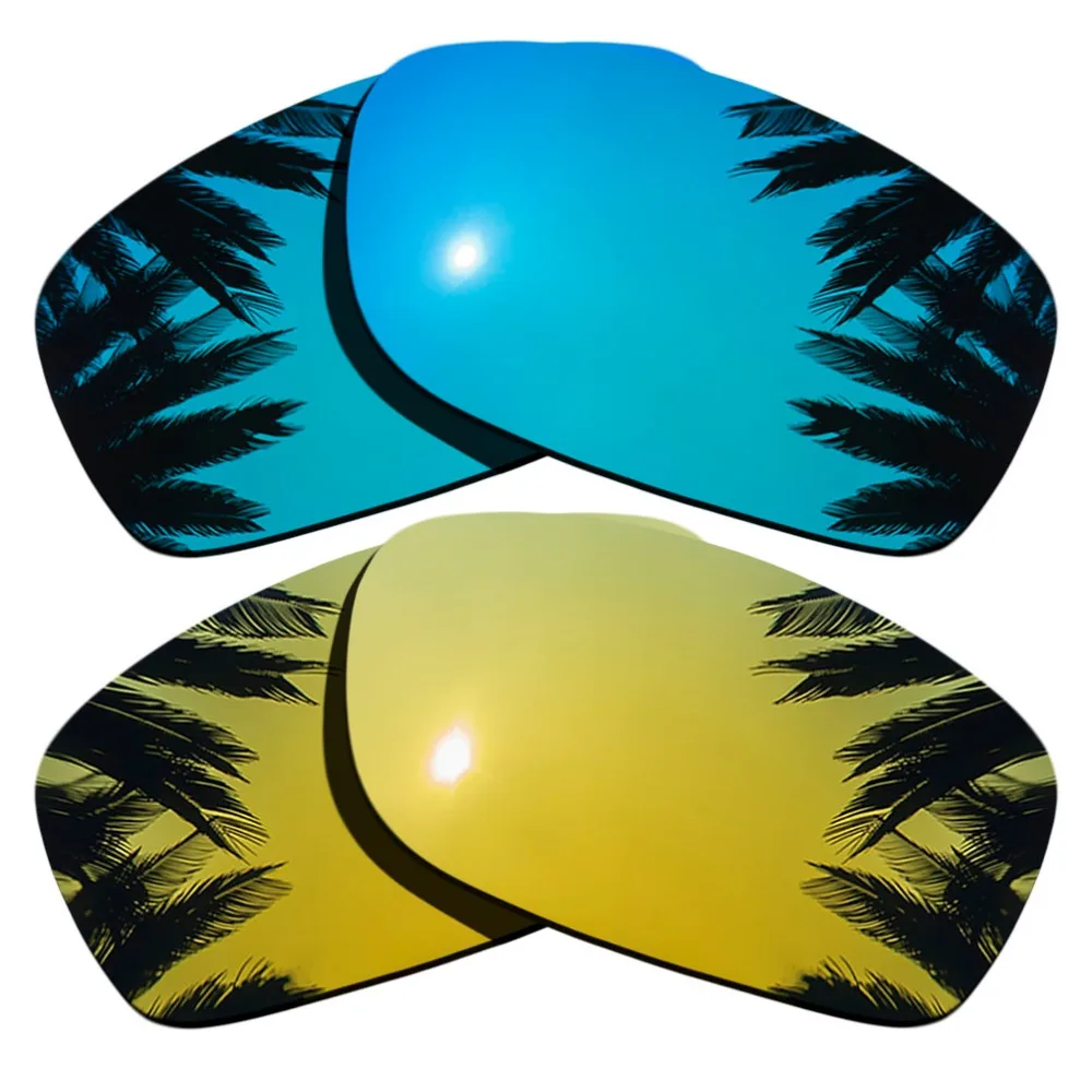 (Ice Blue Mirrored+24K Gold Mirrored Coating) 2-Pairs Polarized Replacement Lenses for Fives Squared 100% UVA & UVB Protection