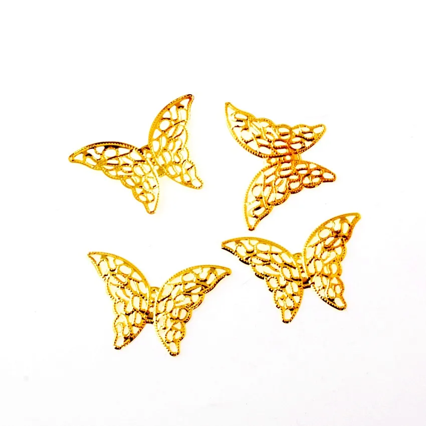 Free shipping 90Pcs Gold Tone Butterfly Filigree Wraps Connectors Metal Crafts Gift Decoration DIY 28x41mm