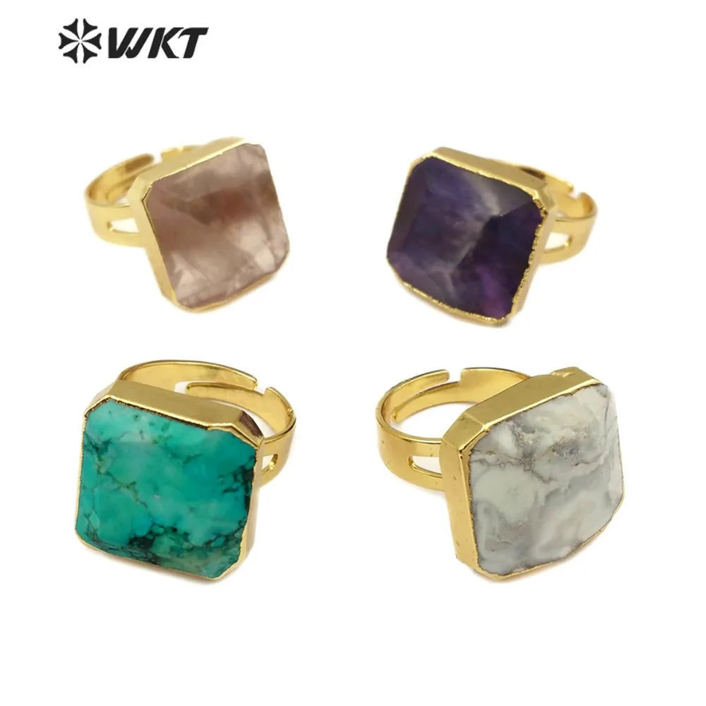 

WT-R216 Faceted Gem-stones Rings Jewelry Turquoises Amethysts Adjustable Ring With Gold Electroplated Women Boho Jewelry