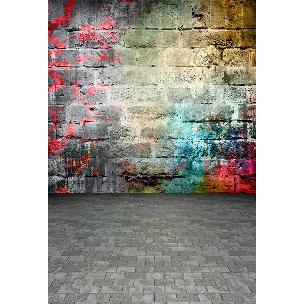 

Colorful Painted Graffiti Wall Photo Shoot Background for Studio Kids Children Retro Vintage Photography Backdrops Brick Floor