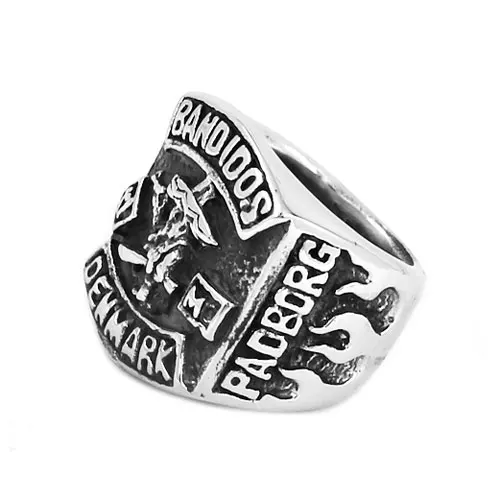 Denmark Bandidos Biker Ring Stainless Steel Jewelry Punk MC Club One Percent 1% Motor Biker Skull Men Ring Wholesale SWR0632