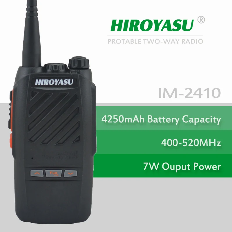 

HIROYASU IM-2410 7Watt UHF 400-520MHz Walkie Talkie with flashlight and 4250mAh High Capacity Li-ion Battery Pack