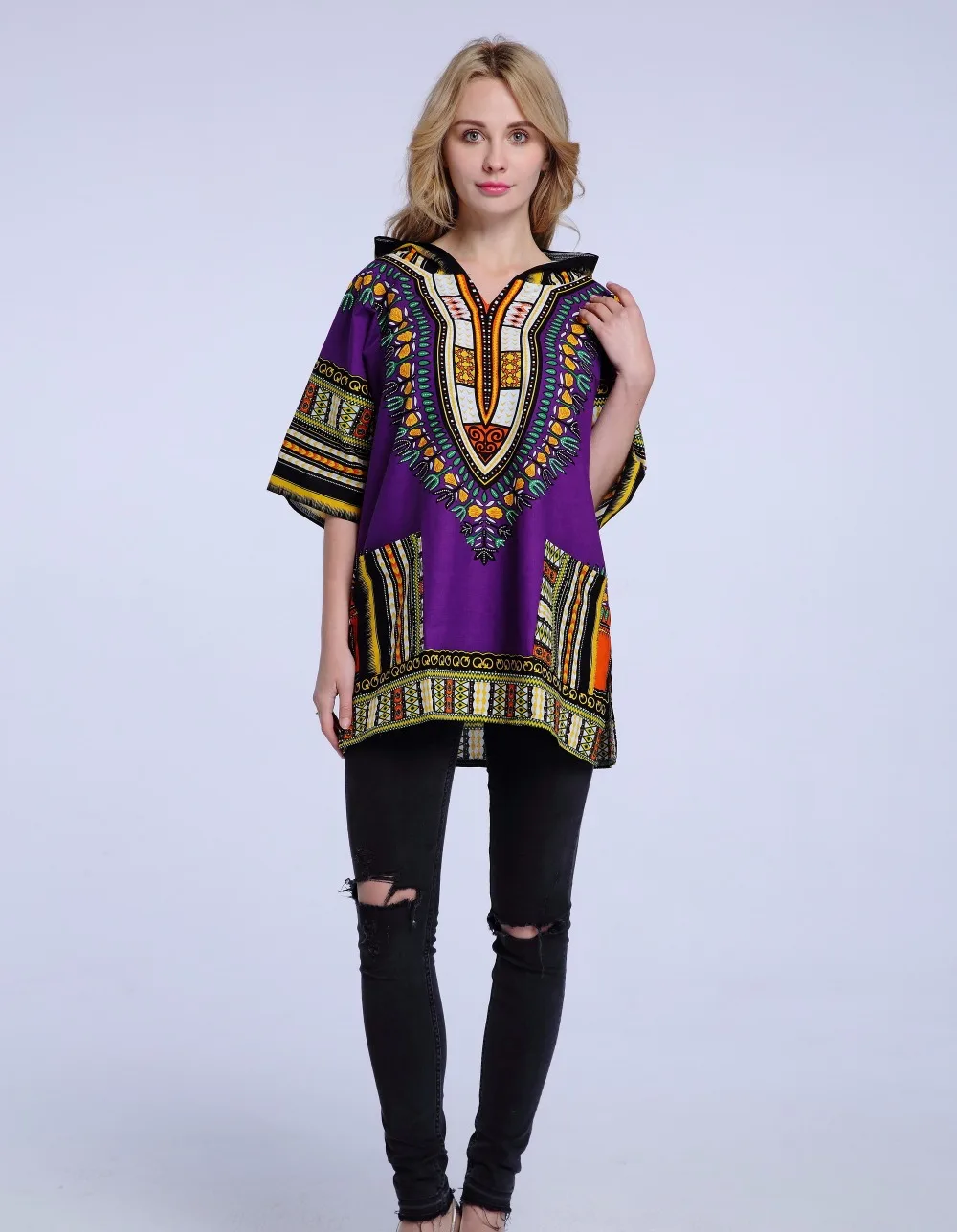 Dashikiage Hoodies 100% Cotton Dashiki with Hood Men\'s Women\'s African Dashiki Shirts Dress Boho Hippie Kaftan Festive Clothing