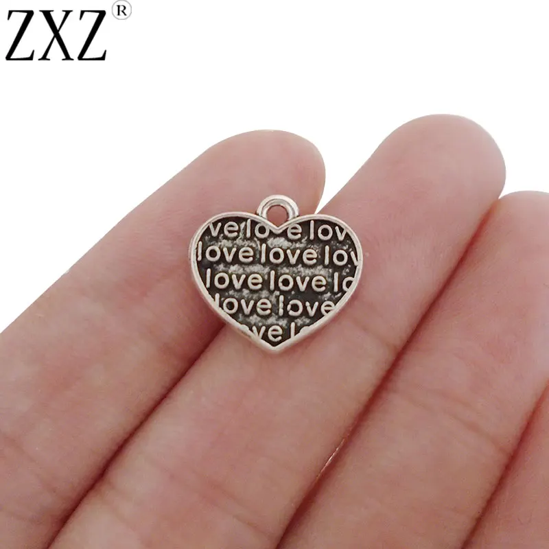 

20pcs Antique Silver Tone Heart Carved "love" Charms Pendants for Necklace Jewelry Making Findings 16x15mm