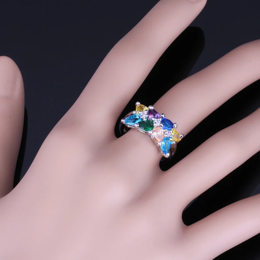 Elegant Multigem Multicolor Brown Morganite Silver Plated Ring V0087