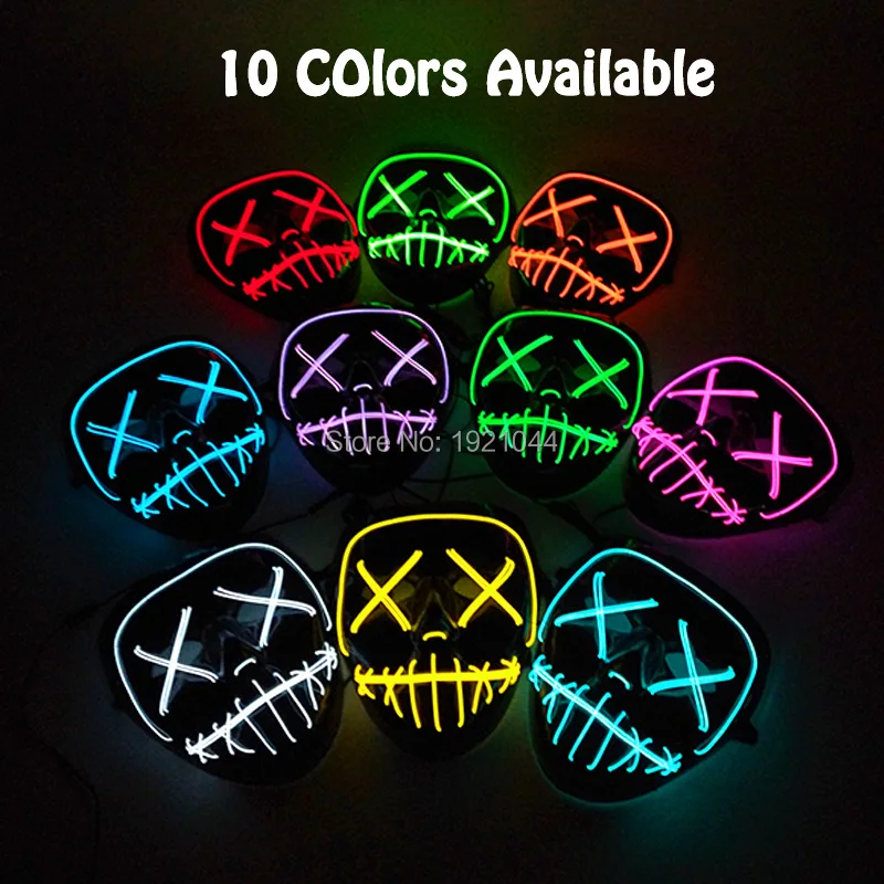 هالوين حزب الحسنات هالوين شبح الشق الفم قناع EL تضيء قناع 10 ألوان مختارة النيون الملونة الرعب حزب قناع #1