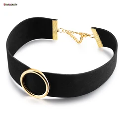 Simple Round Steel Design Choker Necklace Women Jewerly Black Wide Flannel Collar Necklaces Neck Chain Lady Drop Shipping