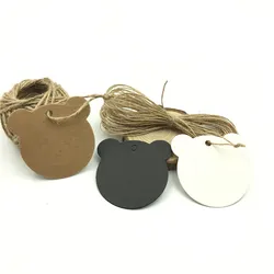 100pcs/lot Bear Head White Black Brown Kraft Paper Tags Wedding Note Blank Price Hang Tag Wedding Decoration Gift Cards 6*6cm