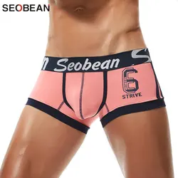 SEOBEAN-ropa interior de algodón para hombre, Bóxer transpirable con estampado, Sexy, de cintura baja