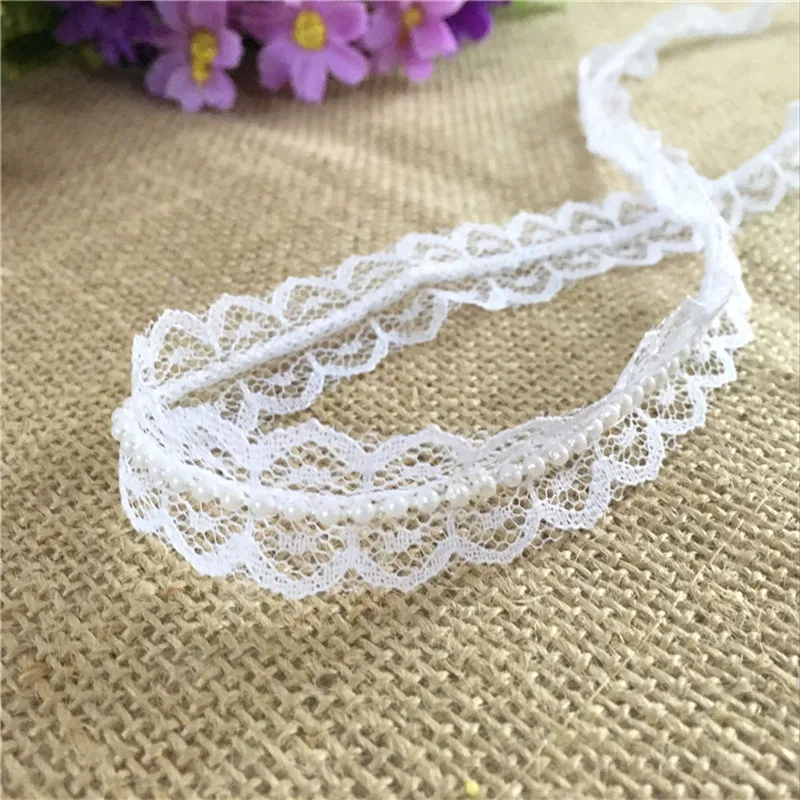 5M*  Vintage Style Lace White Pearl Ribbon Trim  Sewing craft Wedding Party Decoration (N.B. this is a cut from a roll)  7LS06